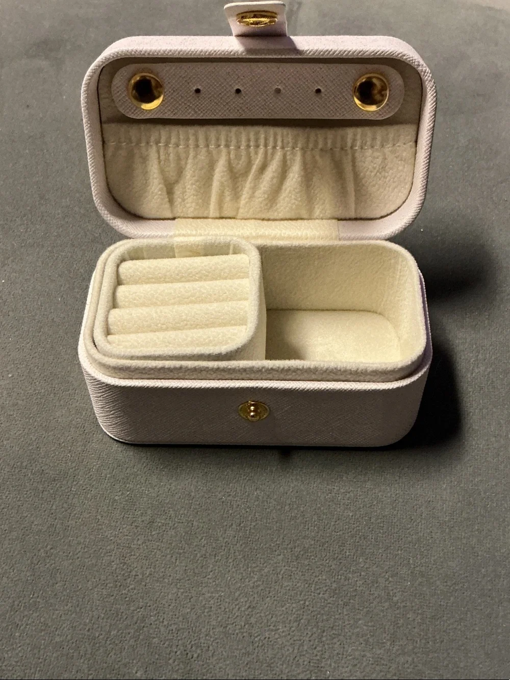 Compact White Sparkly Jewelry Travel Case with Gold Snap Closure